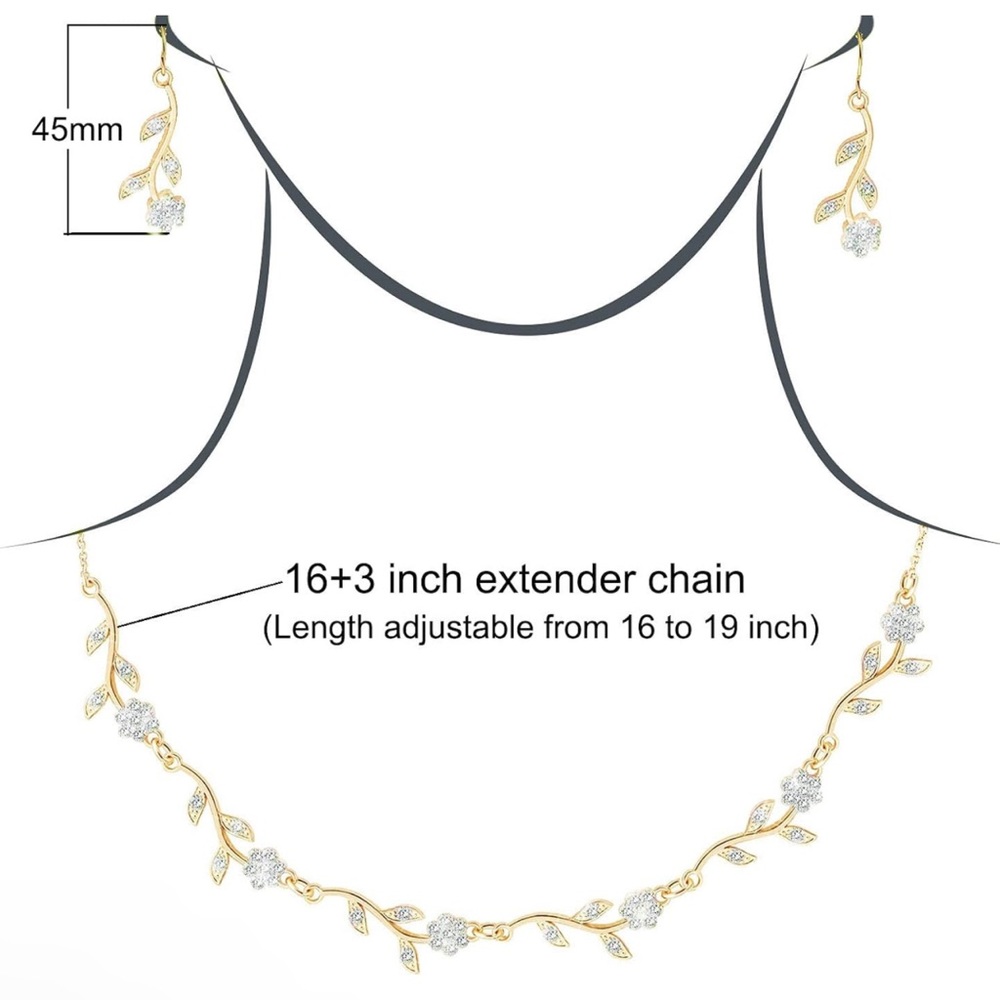 Pave Crystal Simulated Diamond Leaf Flower Jewelry Set - Picture 2 of 2